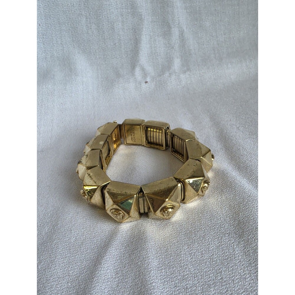 Vtg Gianni Versace Gold Tone Chunky Pyramid Links Medusa Bracelet